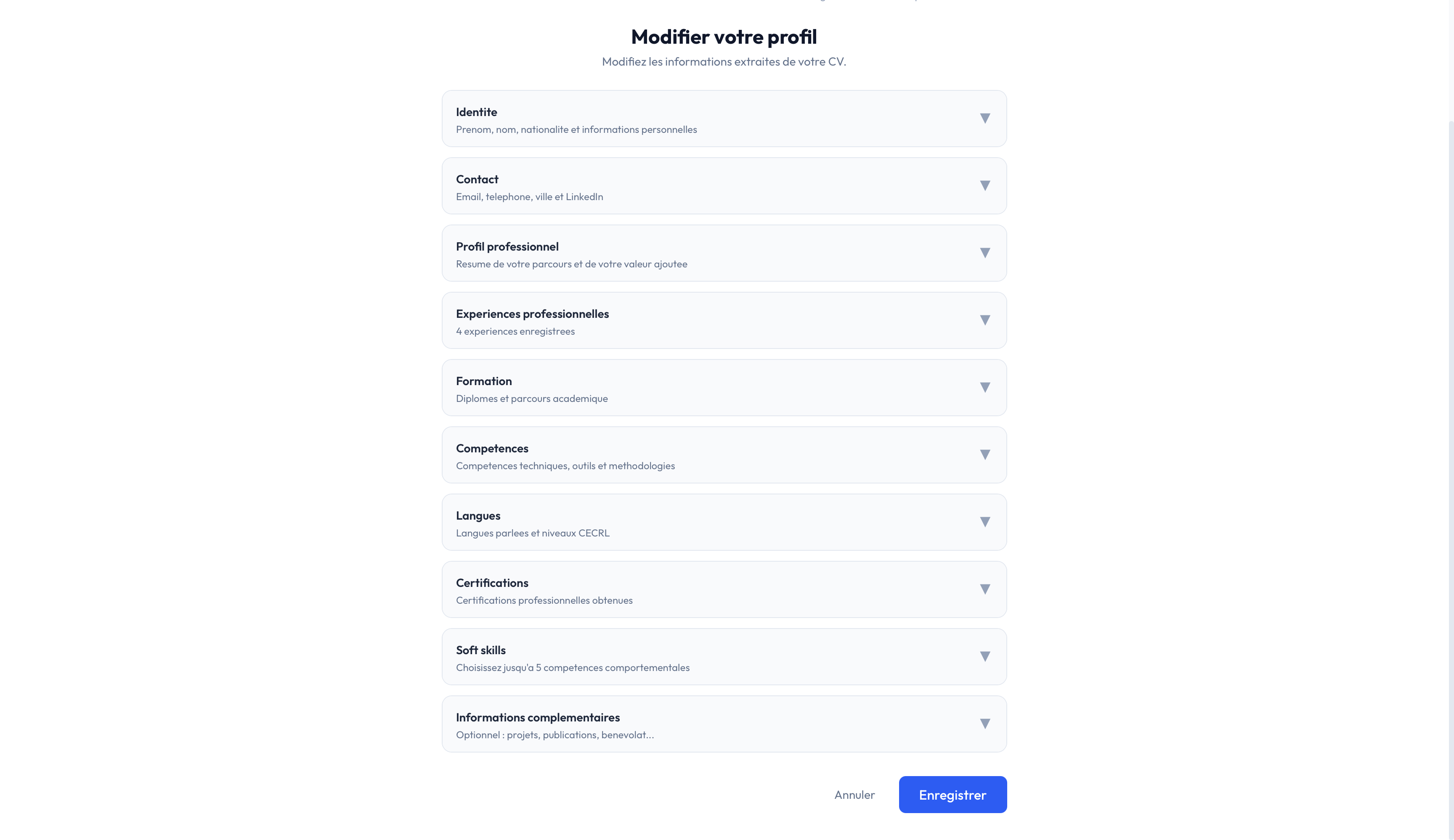 Formulaire de modification du profil