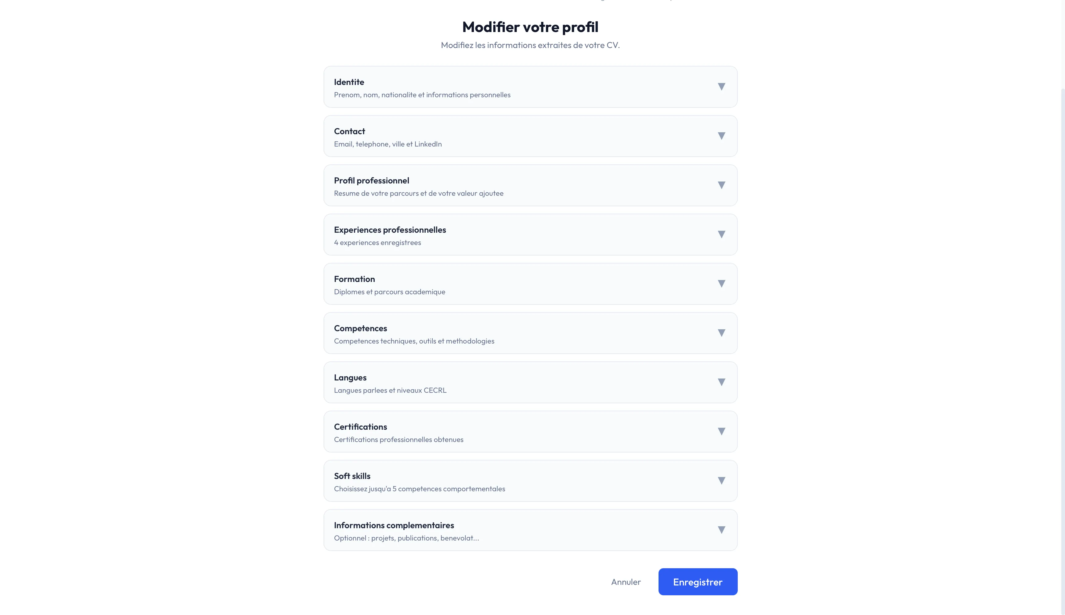 Formulaire de modification du profil