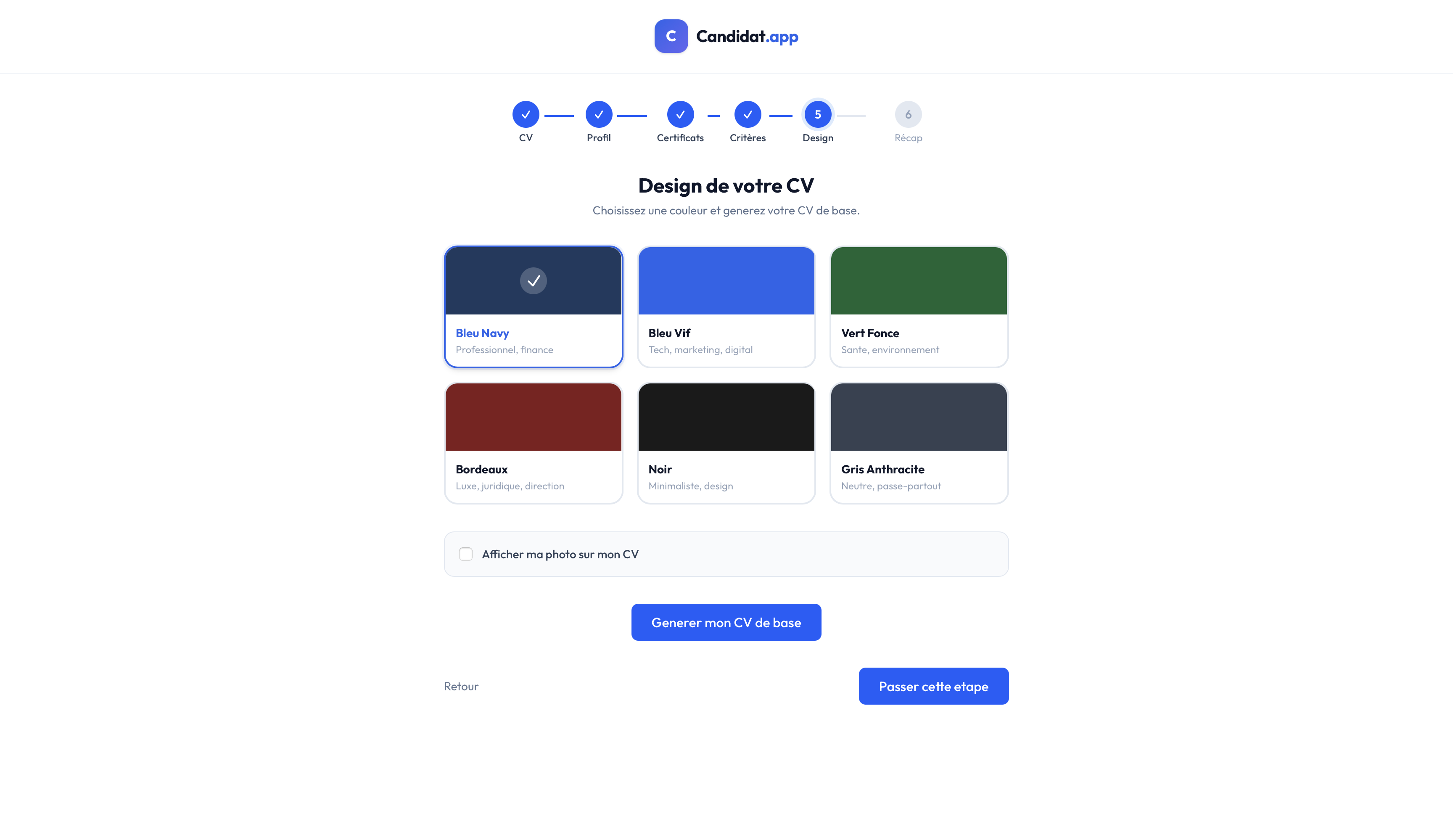 Choix de la couleur du CV