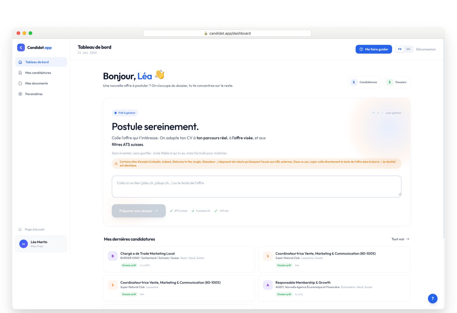 Tableau de bord candidat.app